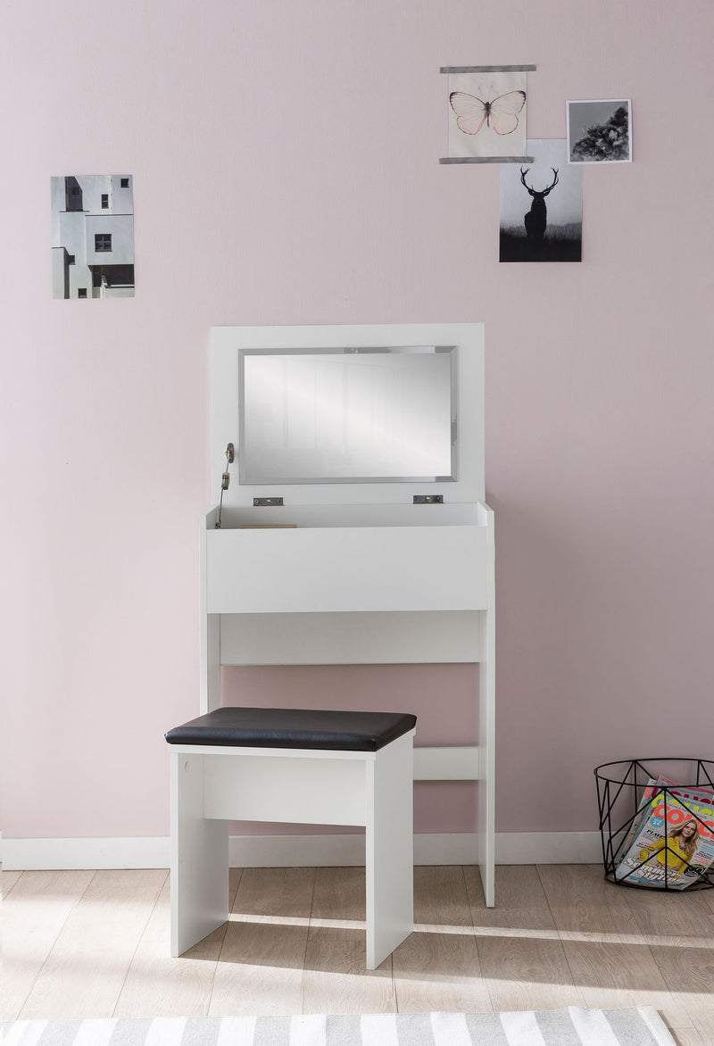 Schminktisch WL5.730 60x81x40cm Holz Weiß mit Hocker & Spiegel Modern