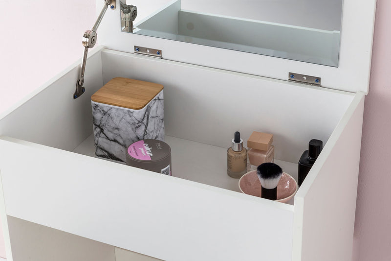 Schminktisch WL5.730 60x81x40cm Holz Weiß mit Hocker & Spiegel Modern