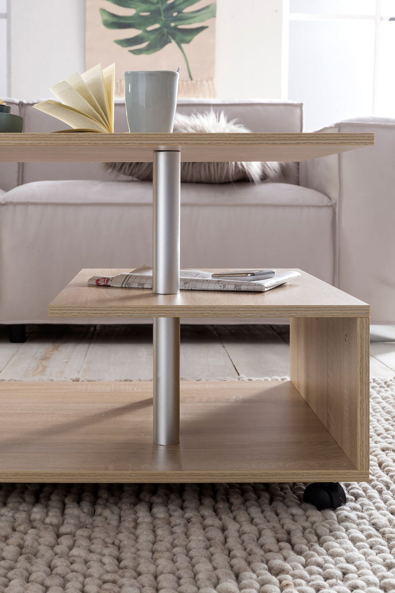 Couchtisch WL5.735 Sonoma drehbar mit Rollen Stauraum 105x48,5x60cm