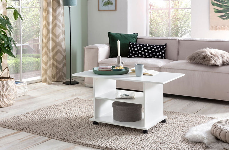Couchtisch WL5.738 Weiß Drehbar Rollen Stauraum 95x51x54,5cm Holz