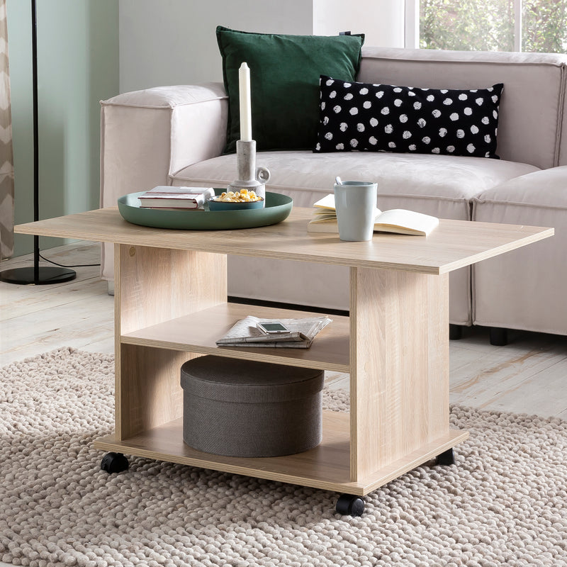 Couchtisch WL5.739 Sonoma drehbar mit Rollen Holz Stauraum 95x51x54,5cm