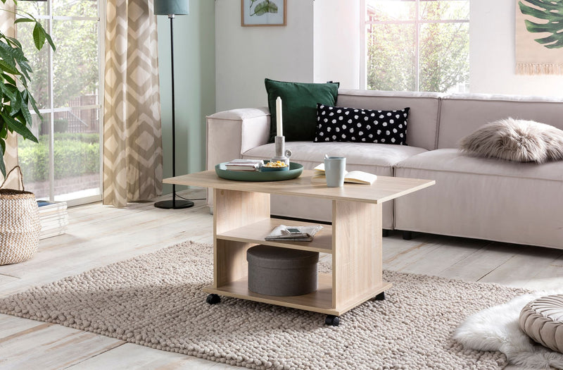 Couchtisch WL5.739 Sonoma drehbar mit Rollen Holz Stauraum 95x51x54,5cm