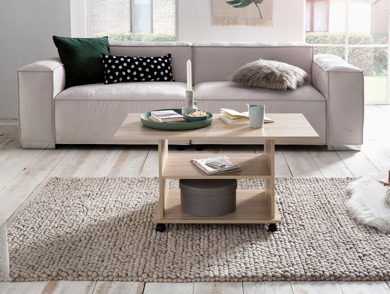 Couchtisch WL5.739 Sonoma drehbar mit Rollen Holz Stauraum 95x51x54,5cm