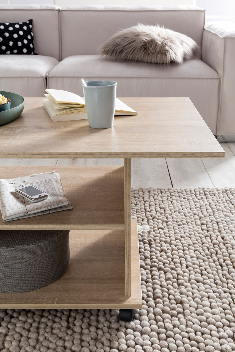 Couchtisch WL5.739 Sonoma drehbar mit Rollen Holz Stauraum 95x51x54,5cm