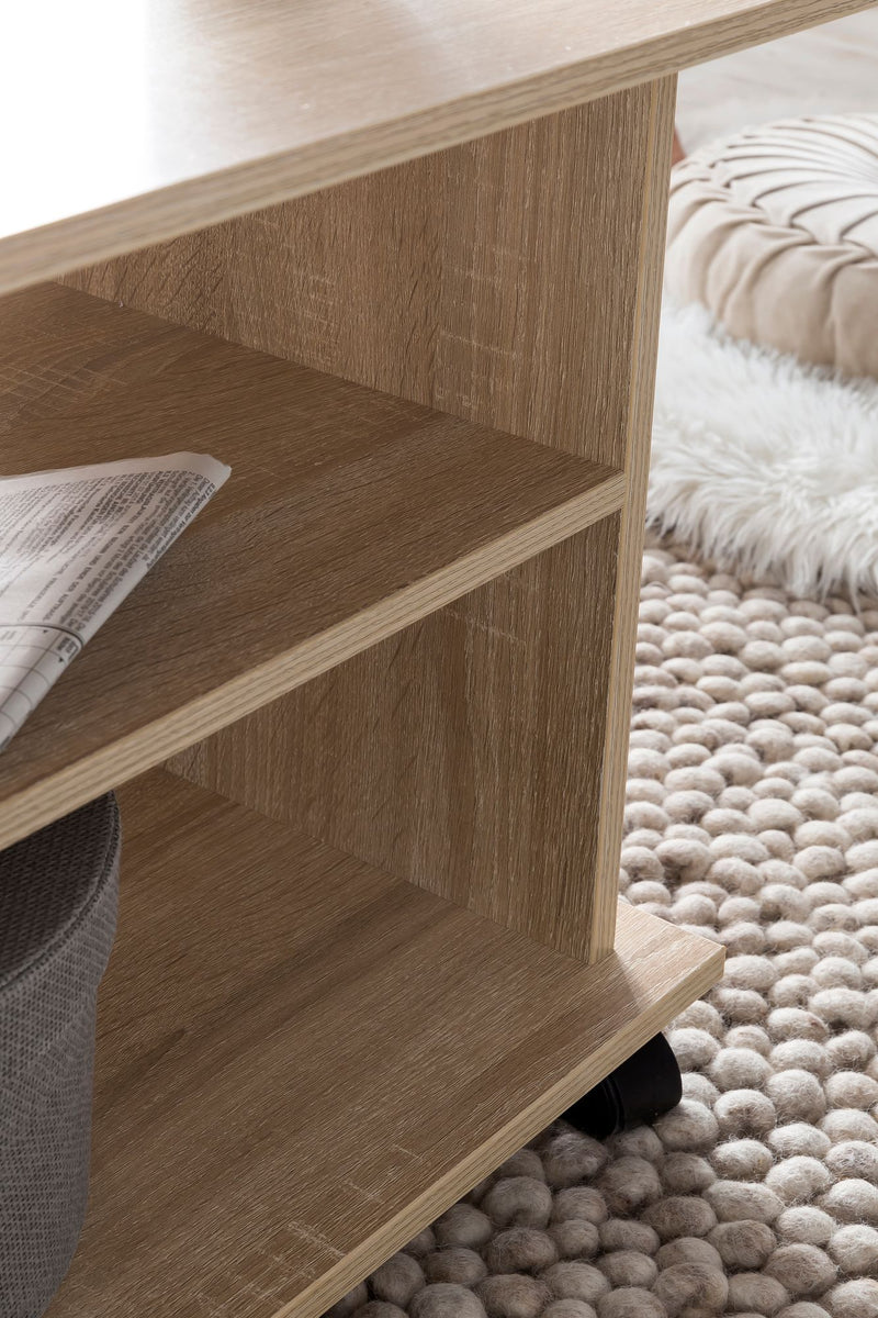 Couchtisch WL5.739 Sonoma drehbar mit Rollen Holz Stauraum 95x51x54,5cm