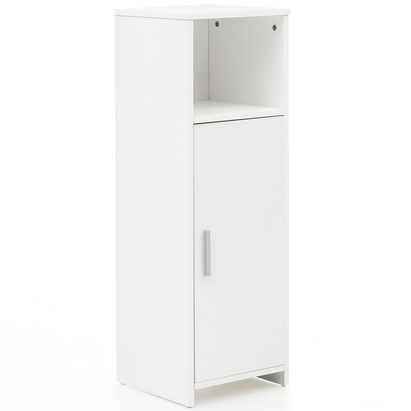 Badschrank 30x95,5x30cm Holz Weiß mit Tür & Ablagefach freistehend