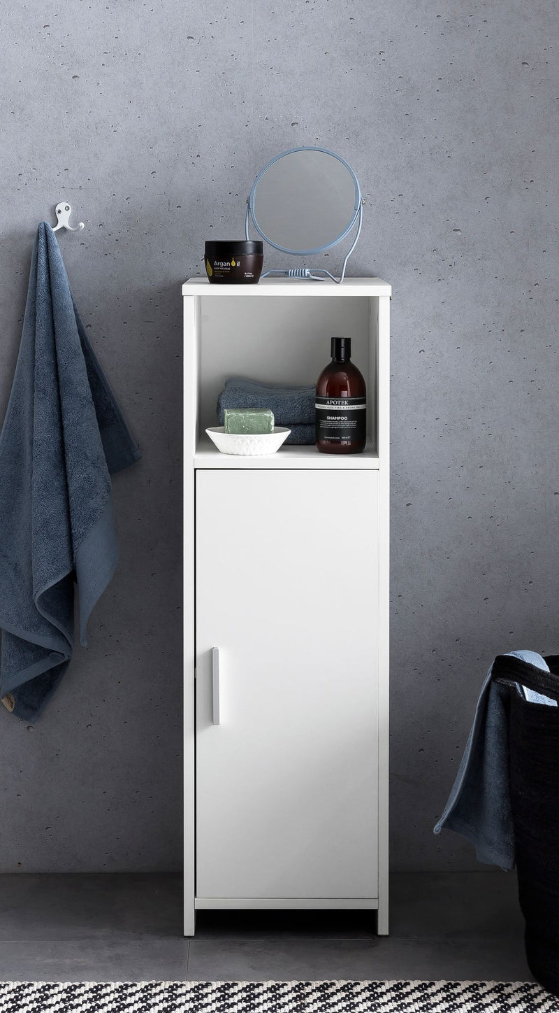 Badschrank 30x95,5x30cm Holz Weiß mit Tür & Ablagefach freistehend