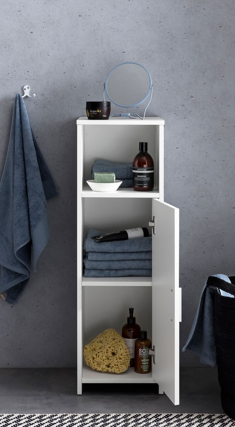 Badschrank 30x95,5x30cm Holz Weiß mit Tür & Ablagefach freistehend