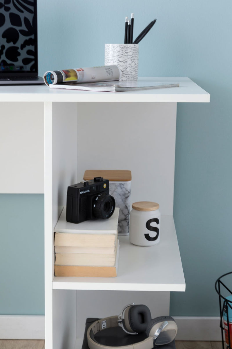 Schreibtisch WL5.757 Weiß 82x60x76cm mit Ablage Modern Büro
