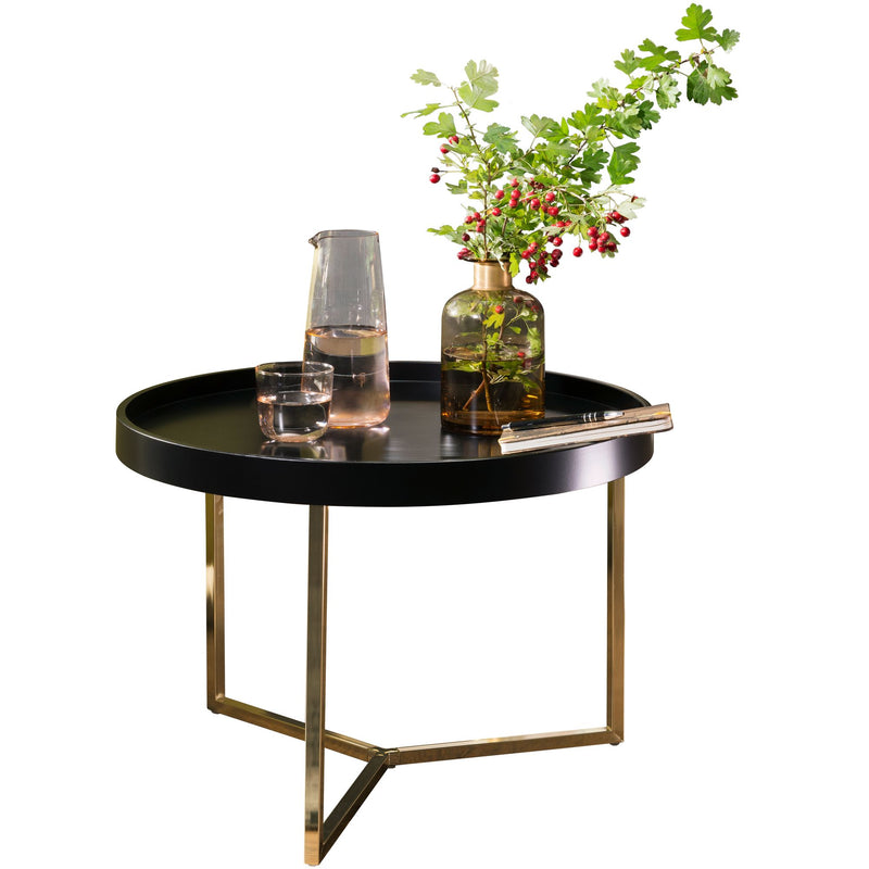 Couchtisch JESI 58,5x42x58,5cm Metall Schwarz Gold Retro Design Rund