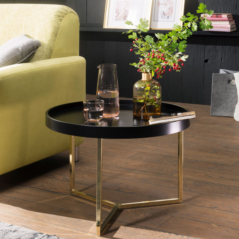 Couchtisch JESI 58,5x42x58,5cm Metall Schwarz Gold Retro Design Rund