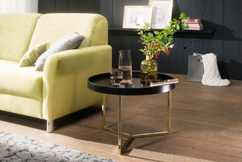 Couchtisch JESI 58,5x42x58,5cm Metall Schwarz Gold Retro Design Rund