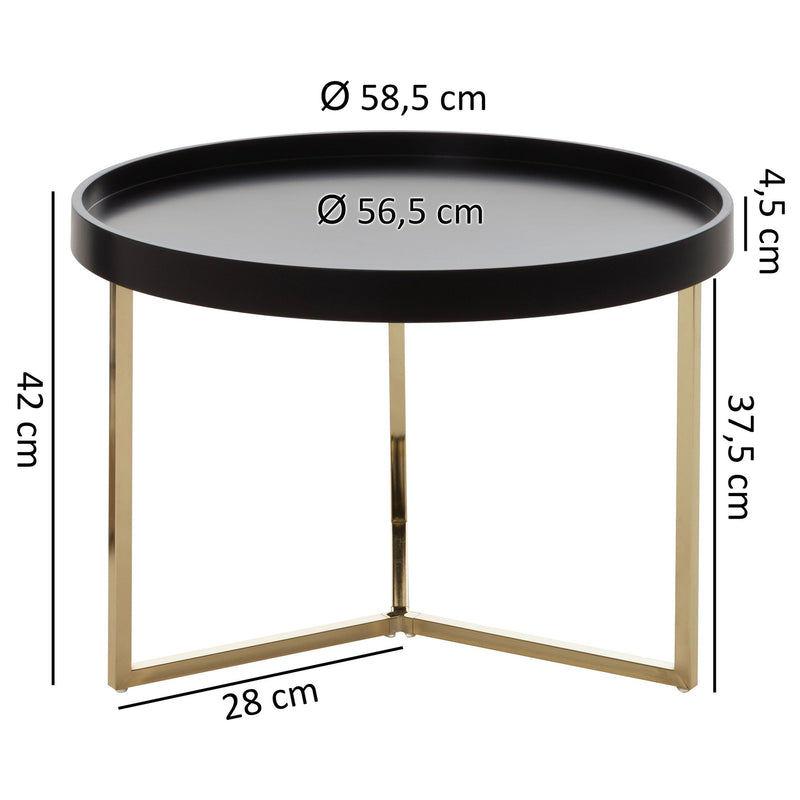 Couchtisch JESI 58,5x42x58,5cm Metall Schwarz Gold Retro Design Rund