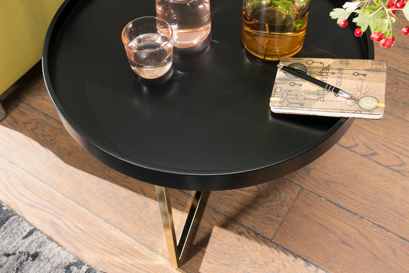 Couchtisch JESI 58,5x42x58,5cm Metall Schwarz Gold Retro Design Rund