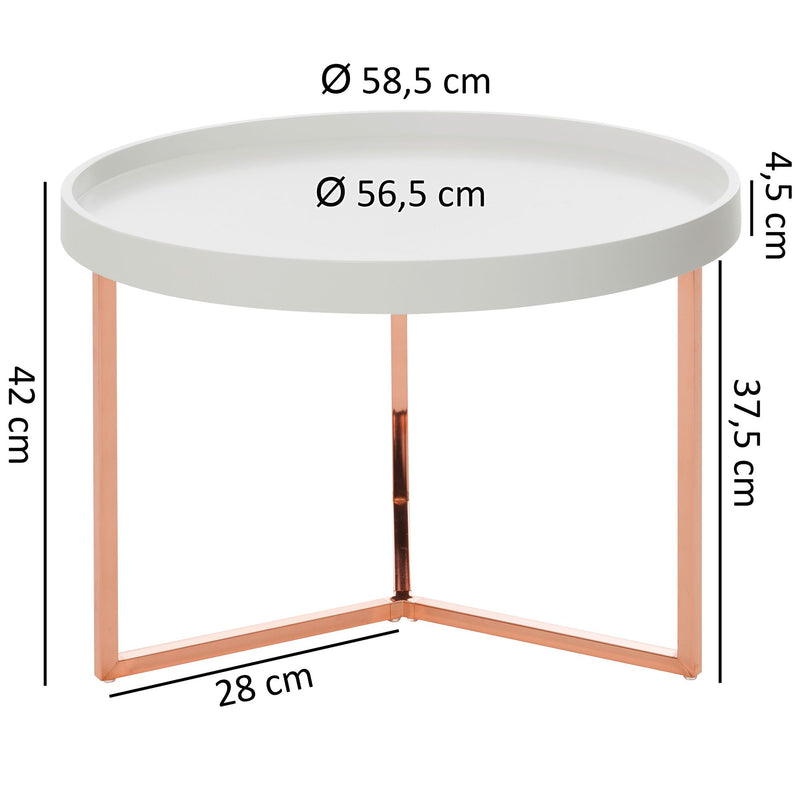 Couchtisch JESI 58,5x42x58,5cm Weiß Kupfer Metall Retro Design Rund