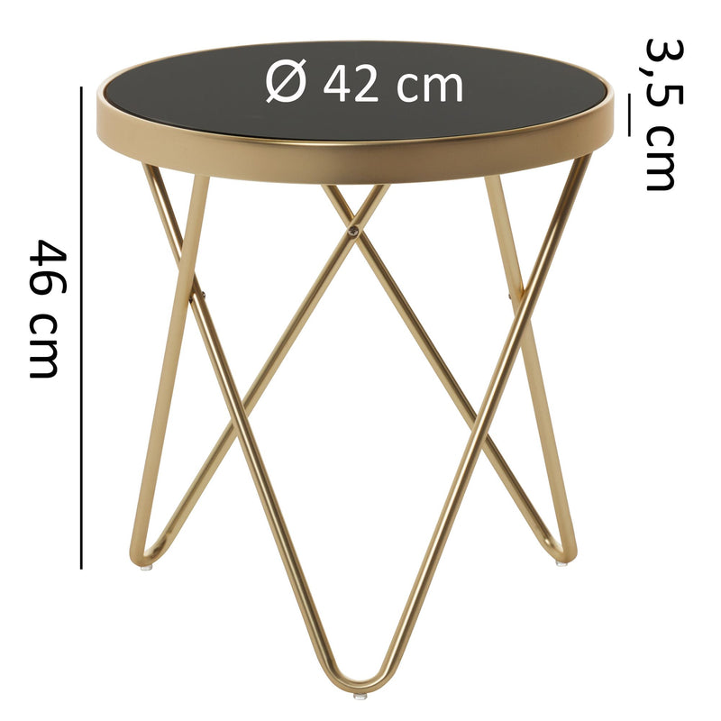 Beistelltisch PARMA Rund 42x46cm Glas Metall Schwarz Matt Gold