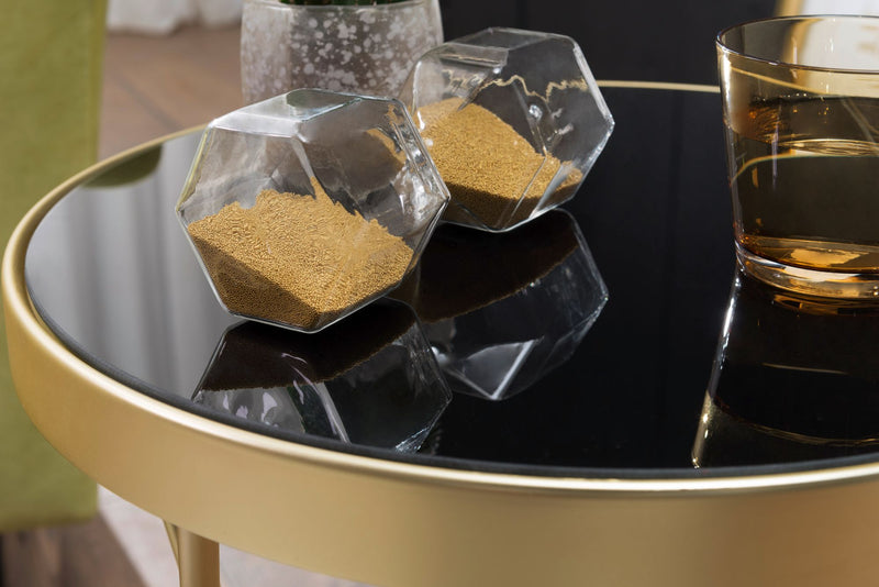 Beistelltisch PARMA Rund 42x46cm Glas Metall Schwarz Matt Gold