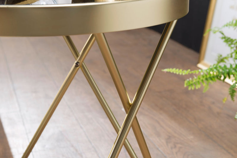 Beistelltisch PARMA Rund 42x46cm Glas Metall Schwarz Matt Gold