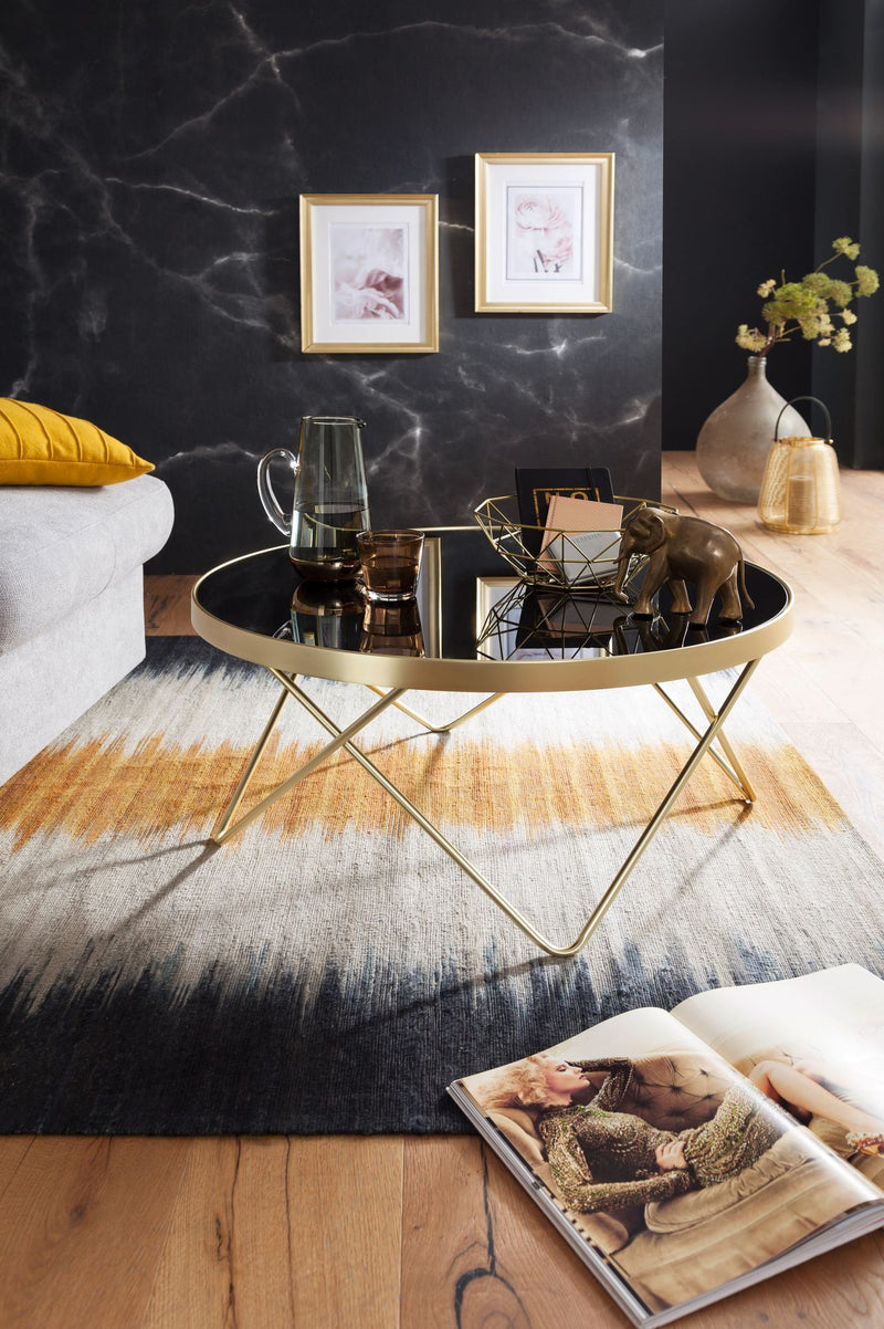Couchtisch Ø82cm Schwarz Gold Metall Glasplatte modern Wohnzimmertisch