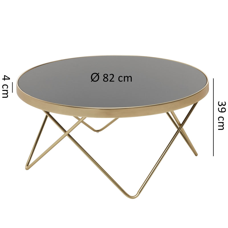 Couchtisch Ø82cm Schwarz Gold Metall Glasplatte modern Wohnzimmertisch