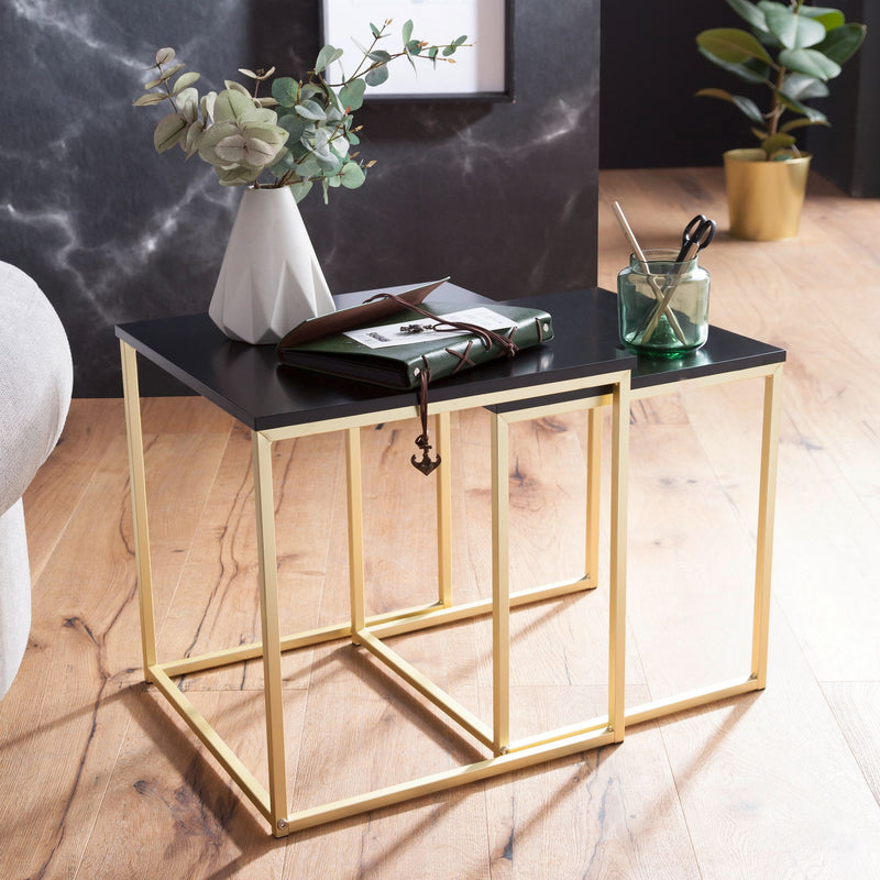 Satztisch Set CHUR Schwarz Gold MDF Metall modern 2 Tische
