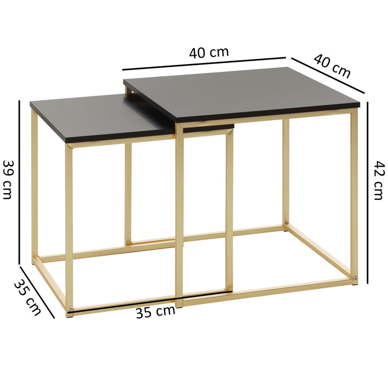 Satztisch Set CHUR Schwarz Gold MDF Metall modern 2 Tische