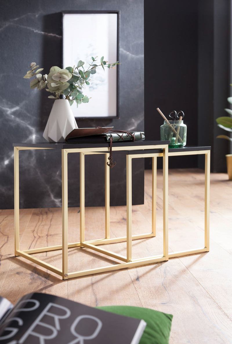 Satztisch Set CHUR Schwarz Gold MDF Metall modern 2 Tische