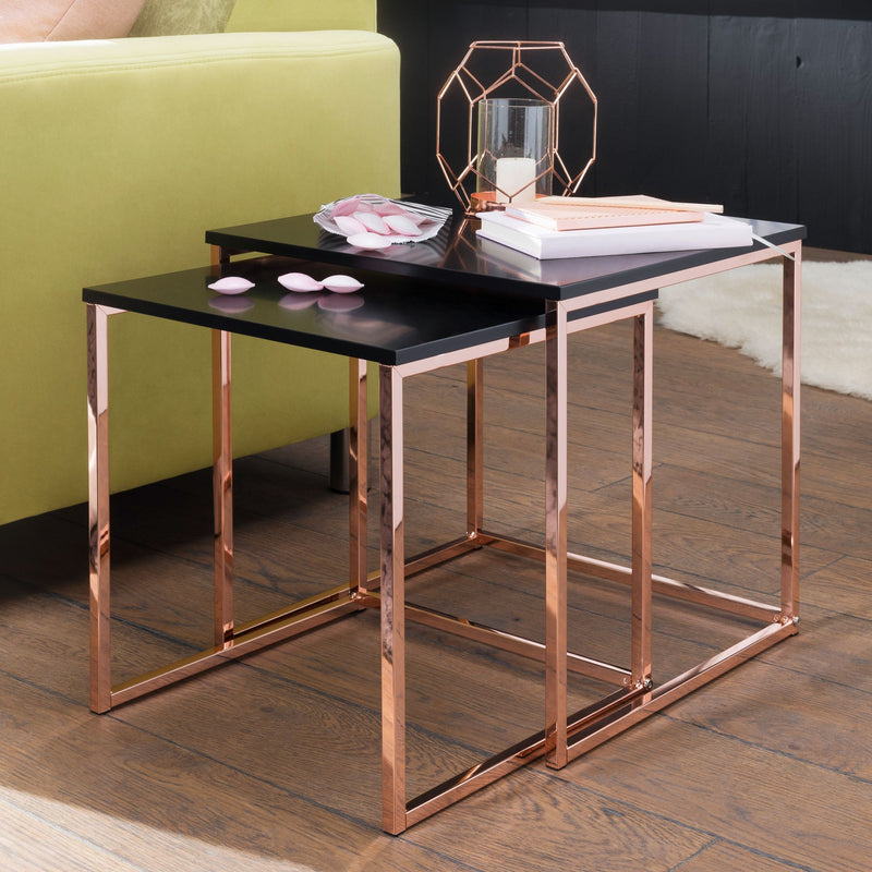 Satztisch CHUR Set 2 Schwarz Kupfer MDF Metall modern Wohnzimmer
