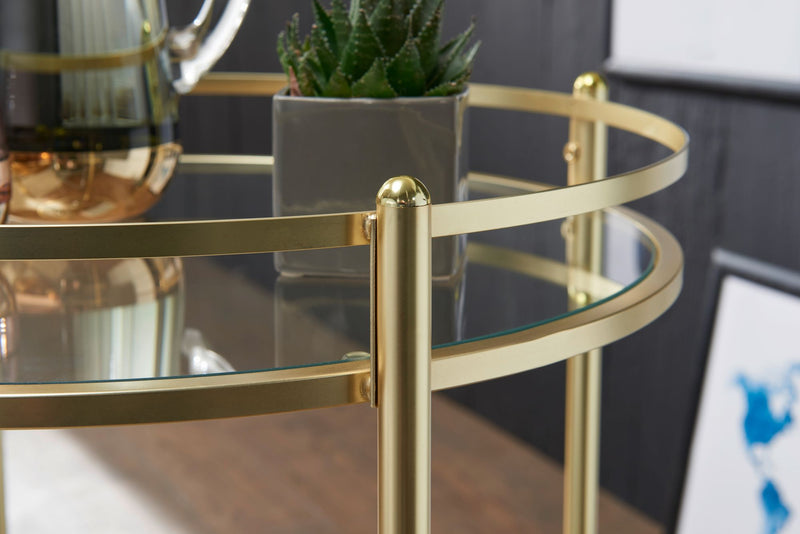 Servierwagen Gold Metall Glasplatten Rollen 57cm Rund 75cm hoch