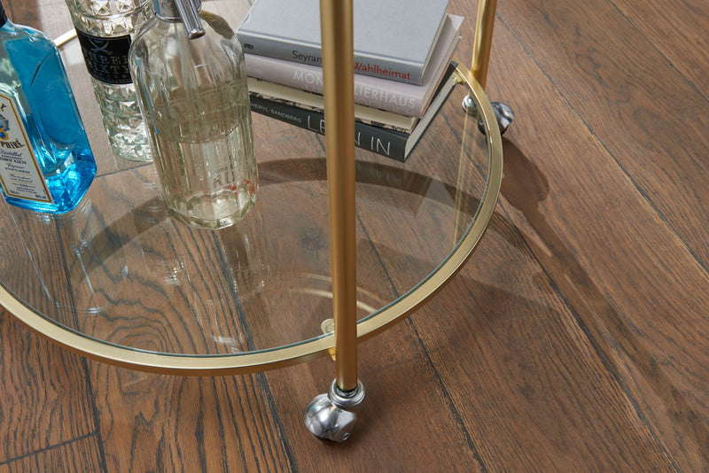 Servierwagen Gold Metall Glasplatten Rollen 57cm Rund 75cm hoch