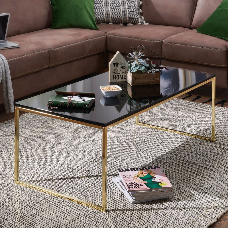 Couchtisch 120x45x60cm Metall Holz Schwarz Gold rechteckig modern