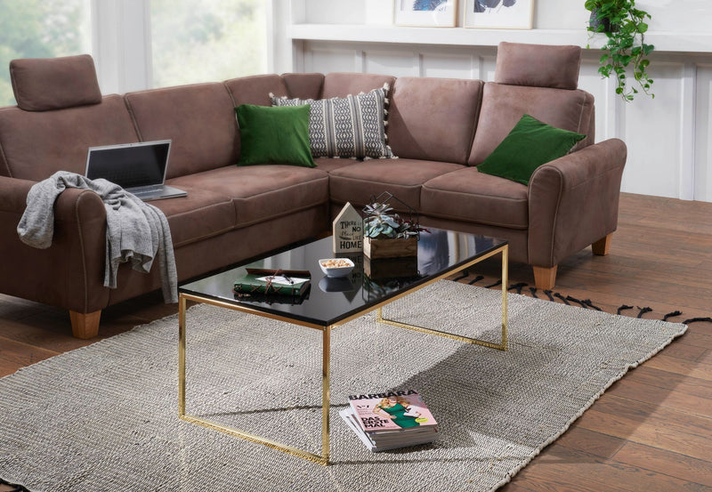 Couchtisch 120x45x60cm Metall Holz Schwarz Gold rechteckig modern