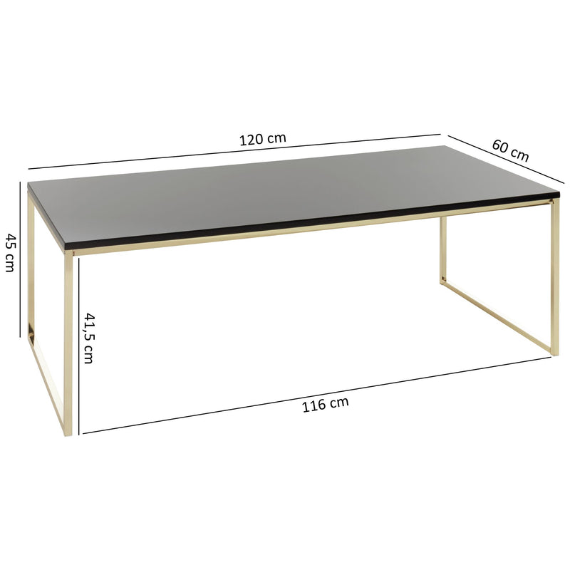 Couchtisch 120x45x60cm Metall Holz Schwarz Gold rechteckig modern