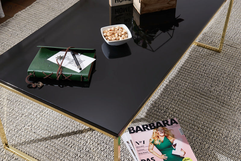 Couchtisch 120x45x60cm Metall Holz Schwarz Gold rechteckig modern