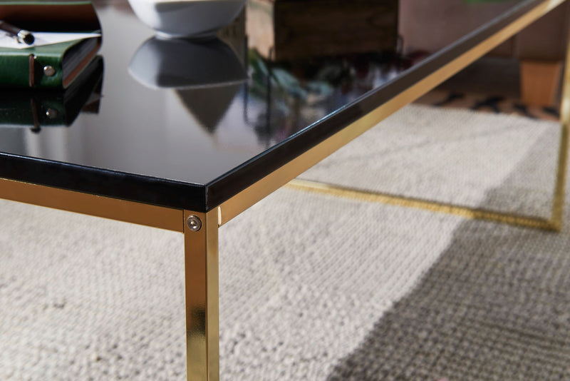 Couchtisch 120x45x60cm Metall Holz Schwarz Gold rechteckig modern