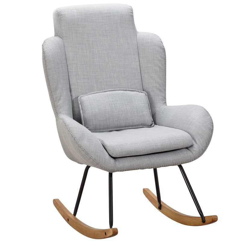 Schaukelstuhl Capri Grau Relaxsessel Stoff Holz Hochlehner Design