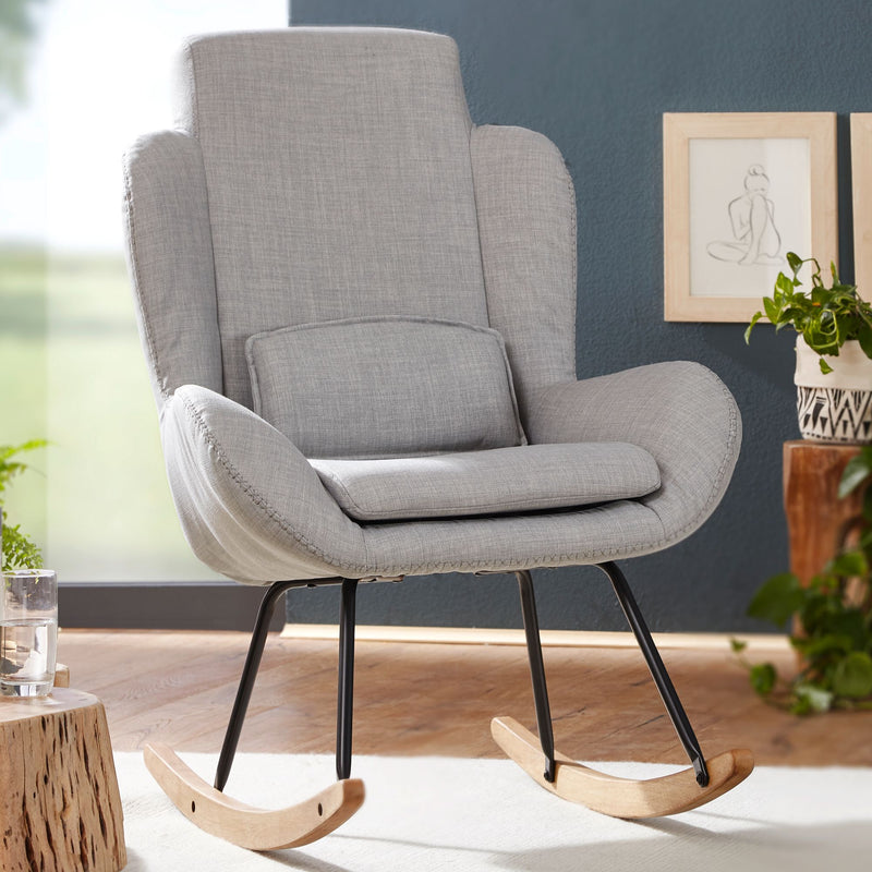 Schaukelstuhl Capri Grau Relaxsessel Stoff Holz Hochlehner Design