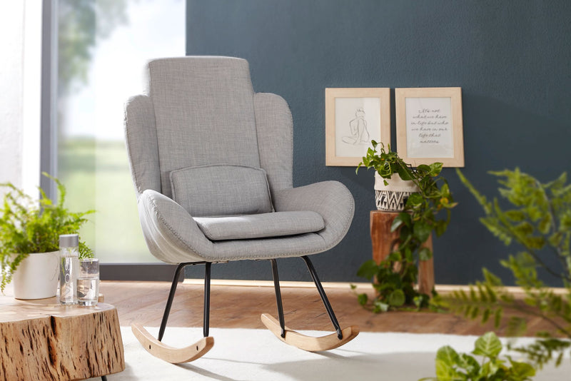 Schaukelstuhl Capri Grau Relaxsessel Stoff Holz Hochlehner Design