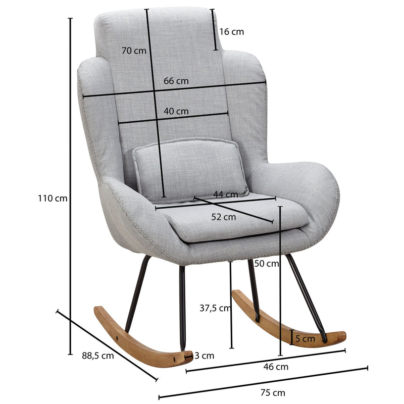 Schaukelstuhl Capri Grau Relaxsessel Stoff Holz Hochlehner Design