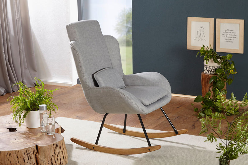 Schaukelstuhl Capri Grau Relaxsessel Stoff Holz Hochlehner Design
