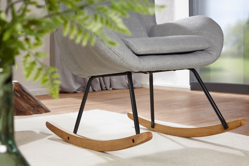 Schaukelstuhl Capri Grau Relaxsessel Stoff Holz Hochlehner Design