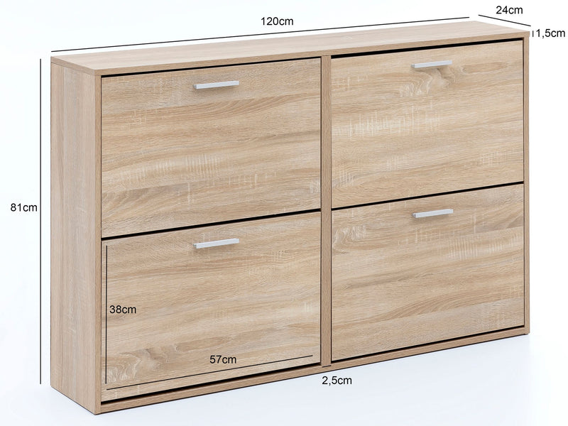 Schuhschrank WL5.828 120x81x24cm Holz Sonoma 4 Fächer Flurkommode
