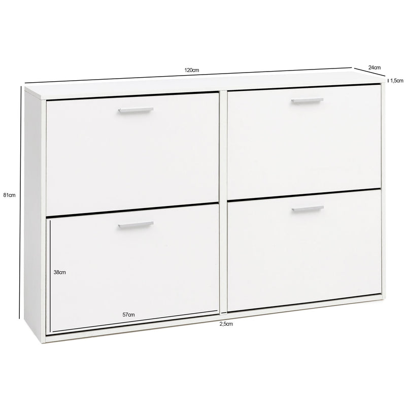 Schuhschrank WL5.829 120x81x24cm Holz Weiß 4 Fächer Flurschrank