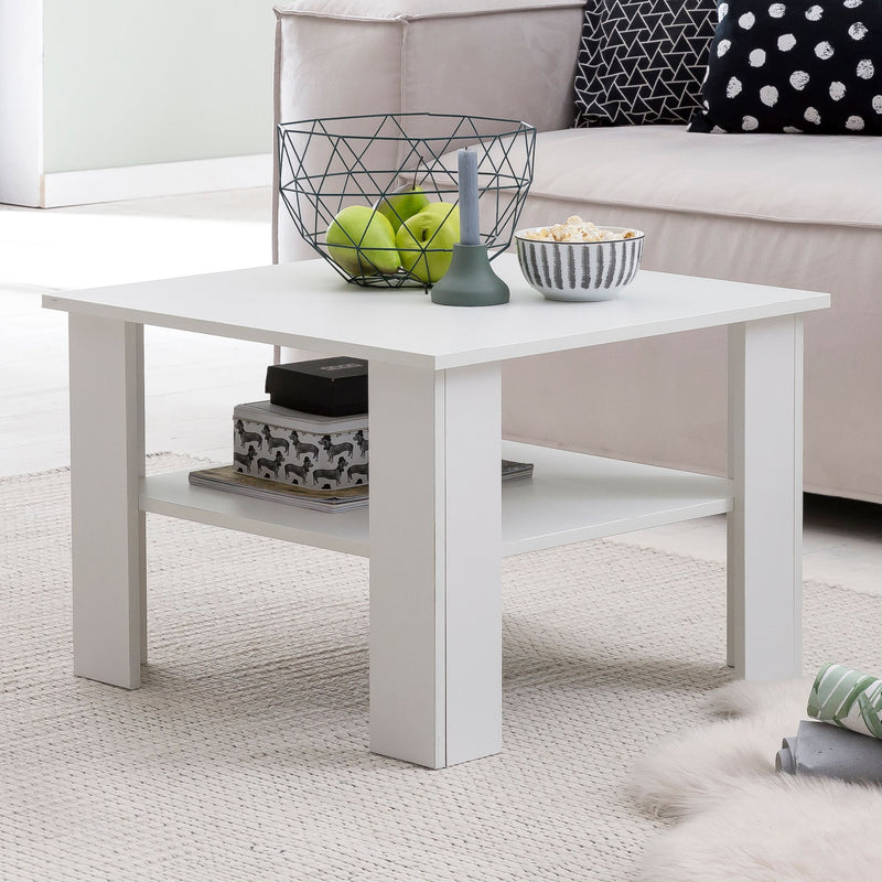 Couchtisch WL5.834 Weiß 60x42x60cm Design Holztisch mit Ablage