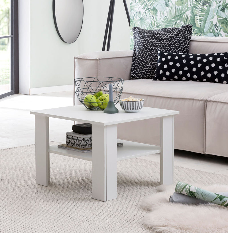 Couchtisch WL5.834 Weiß 60x42x60cm Design Holztisch mit Ablage
