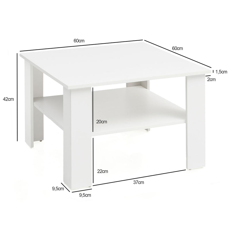 Couchtisch WL5.834 Weiß 60x42x60cm Design Holztisch mit Ablage