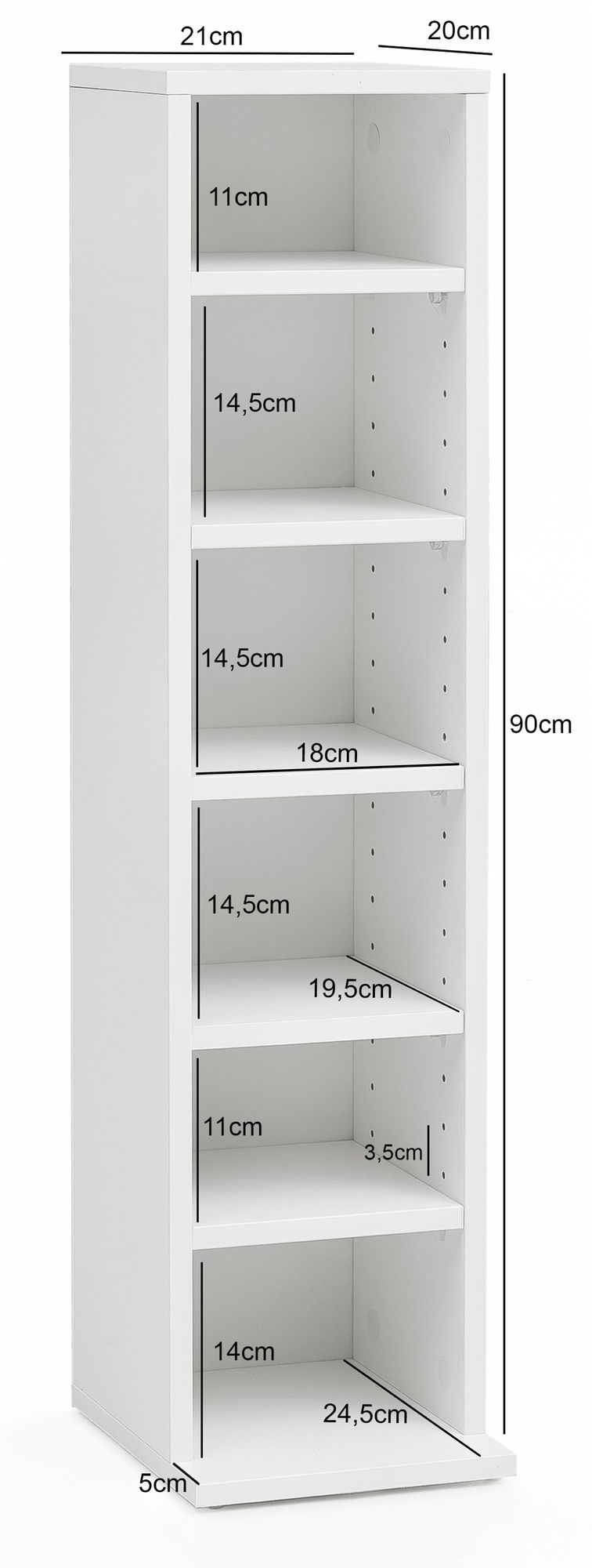 CD-Regal WL5.836 Holz 21x90x20cm Weiß 6 Fächer Modernes Standregal
