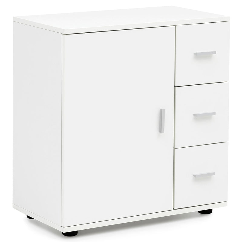 Badschrank WL5.877 Weiß 60x65,5x33cm Tür Schubladen Matt Freistehend