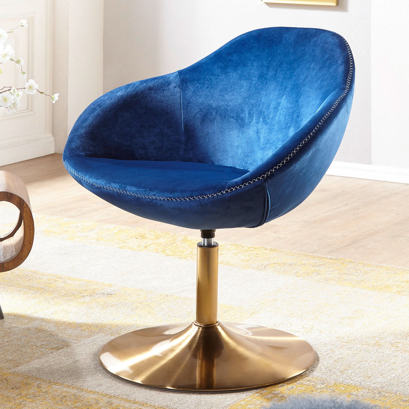 Loungesessel SIRAN Samt Blau Gold Design Drehstuhl mit Armlehne