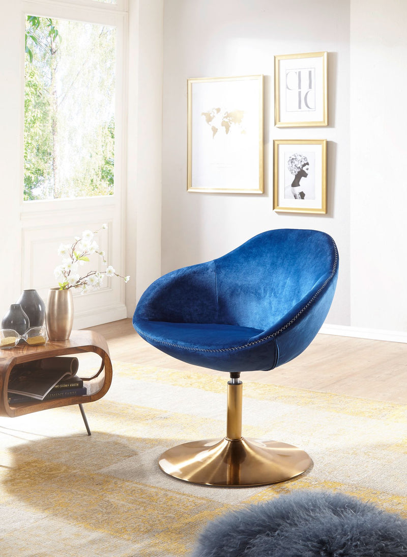 Loungesessel SIRAN Samt Blau Gold Design Drehstuhl mit Armlehne
